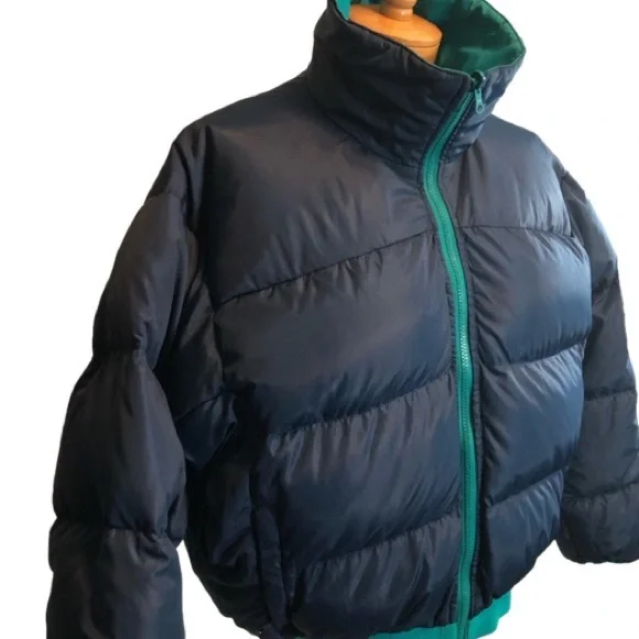 Vintage 90’s Columbia Down Puffer Coat Reversible Blue/Green Size Large Unisex - Picture 3 of 14